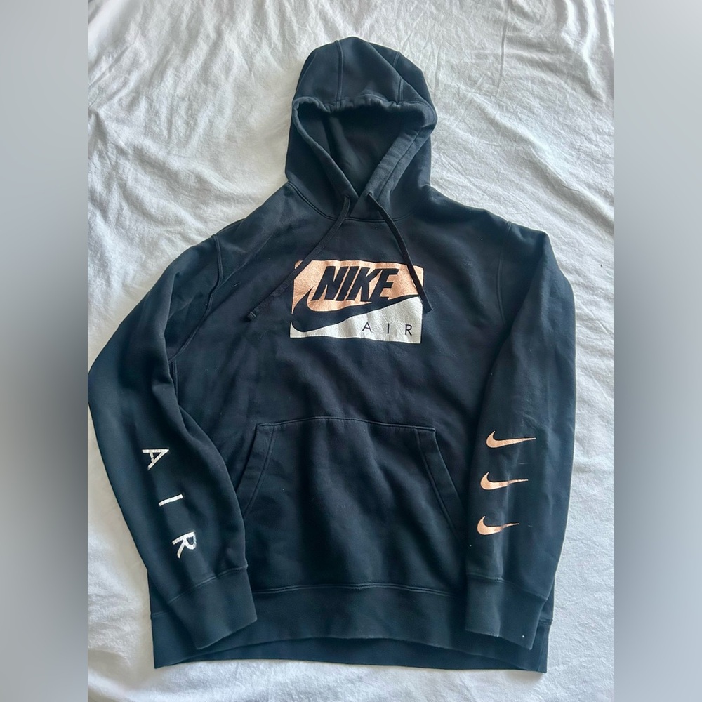 Nike Men's Black Hoodie with White and Gold Accents